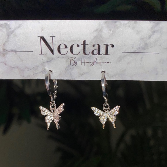 925 Sterling Silver Butterfly Huggie Earrings - Picture 4 of 4